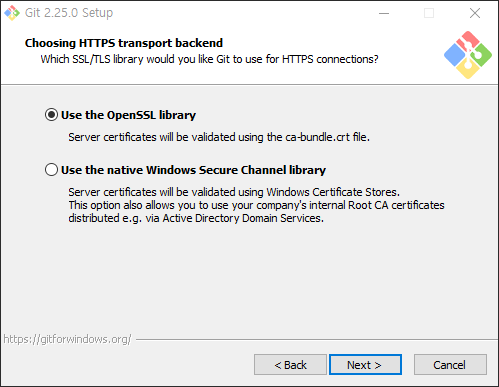 ‘Choosing HTTPS transport backend’ 단계